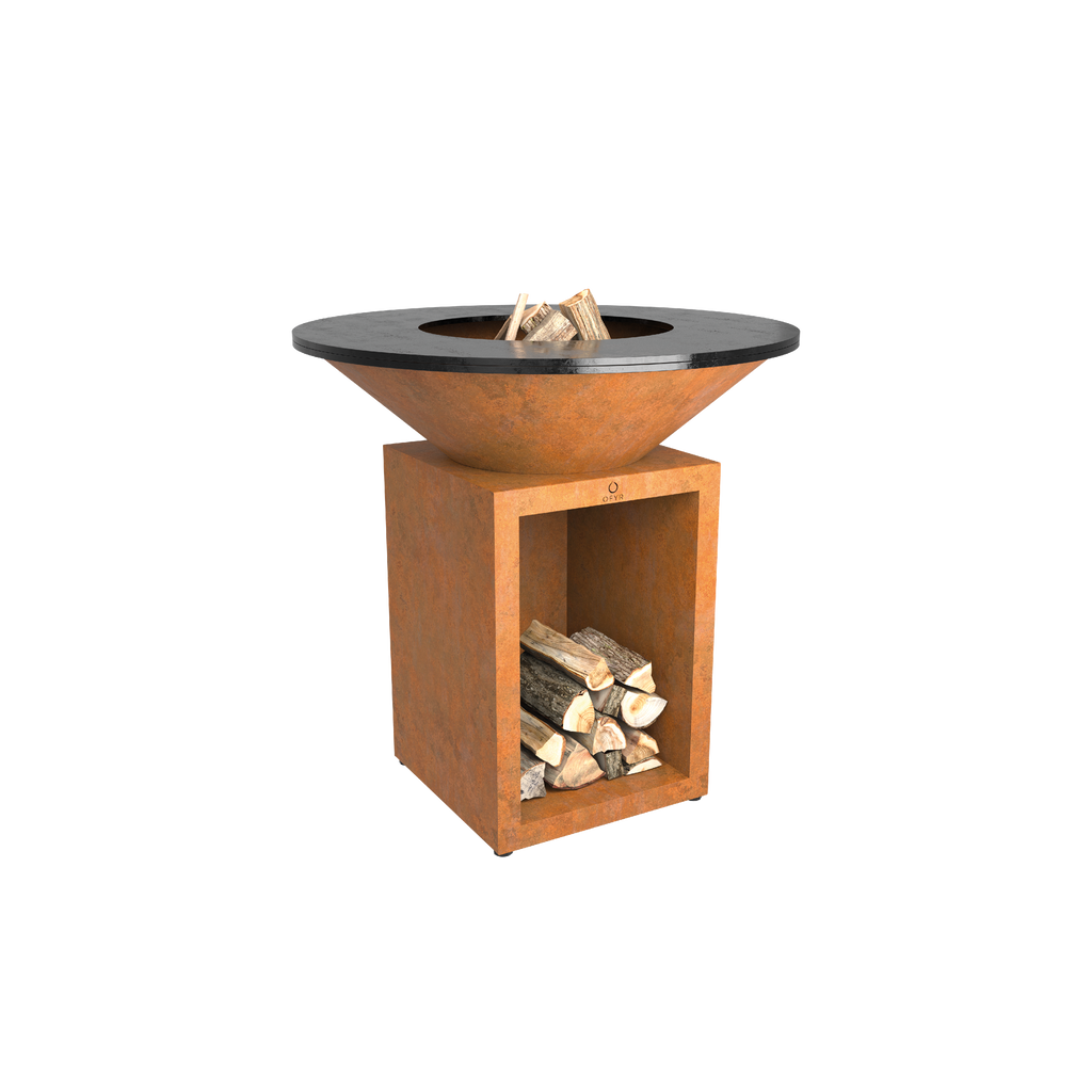 OFYR Classic Storage Corten 100 – brasero plancha acier corten avec rangement bois