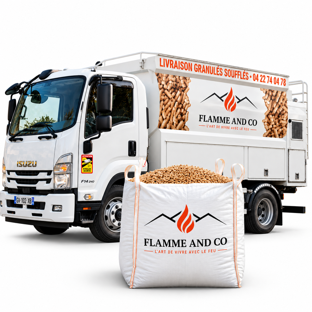 Granulés de Bois Soufflés en Vrac – Livraison à Domicile dès 1 Tonne / Flamme and CO