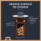 Lou provençau rond diam 62cm - Brasero plancha en acier corten avec rangement bûches - grille et stop food inclus