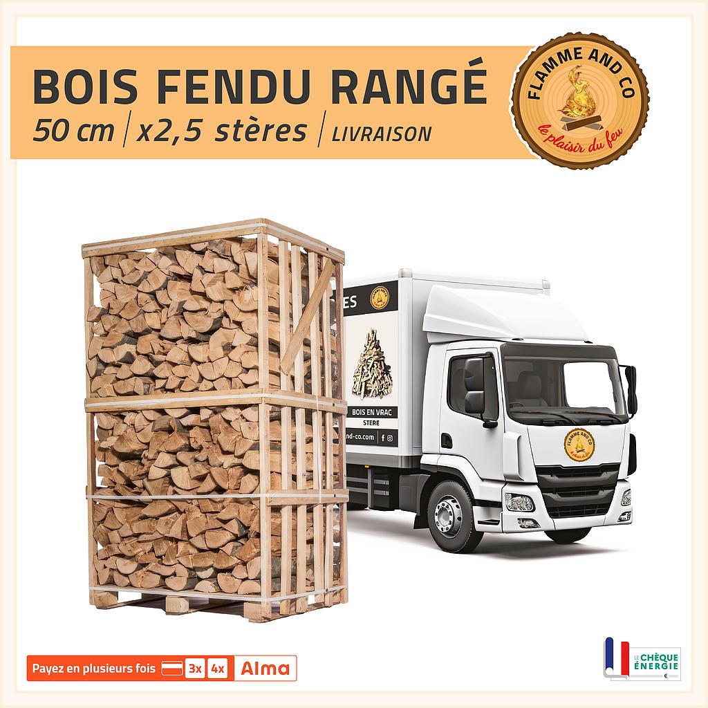 BOX de bois fendu 2 m³ — bûches de 50 cm