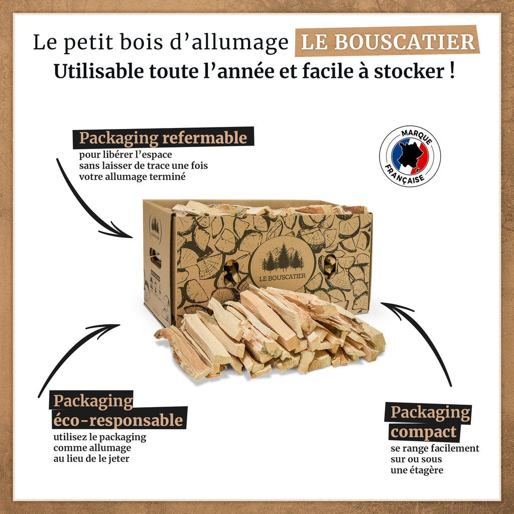 Carton 20L bois d'allumage - Le Bouscatier