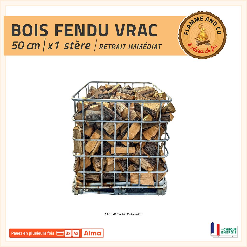 Cage de bois en vrac fendu, bûches de 50 cm