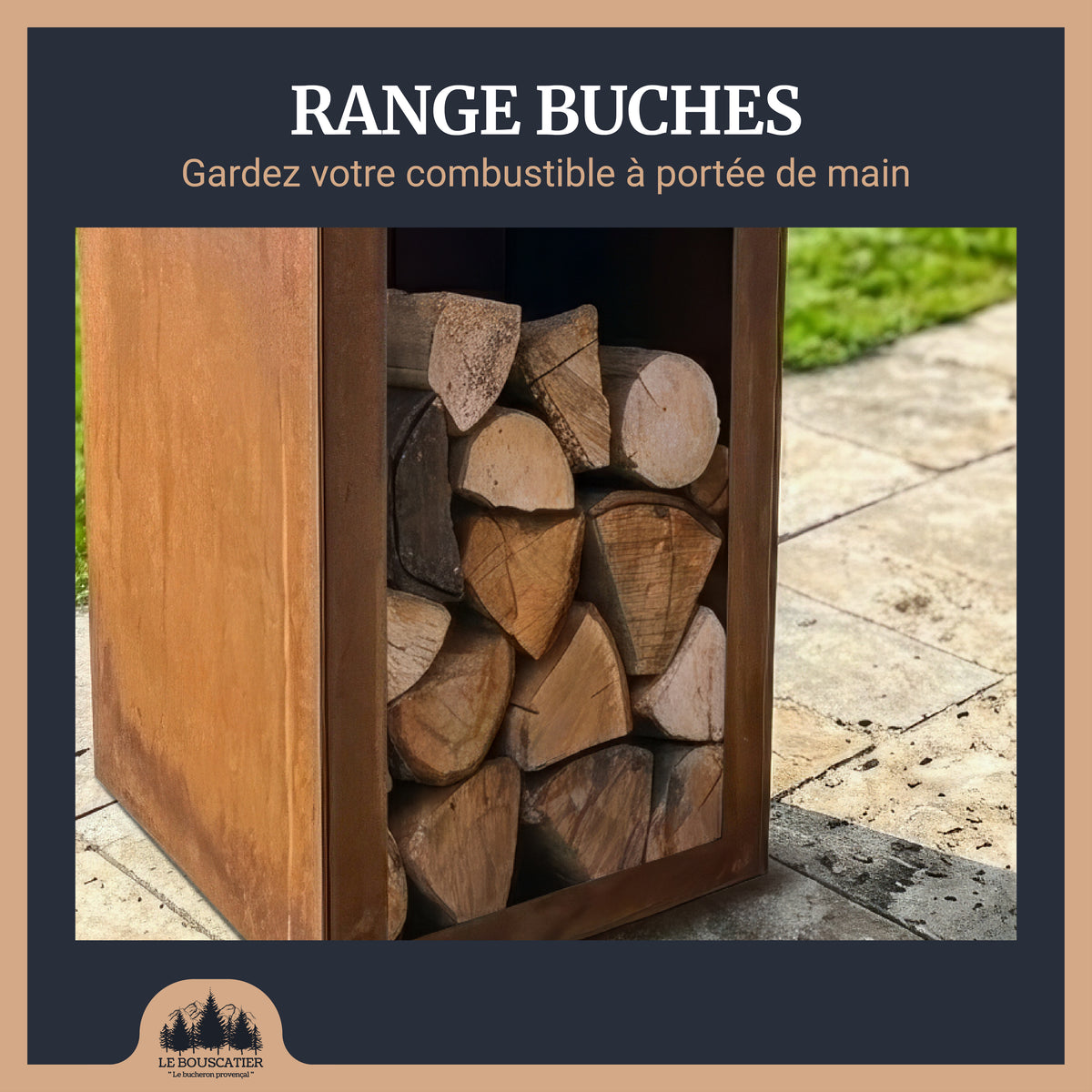 Lou provençau rond diam 62cm - Brasero plancha en acier corten avec rangement bûches - grille et stop food inclus