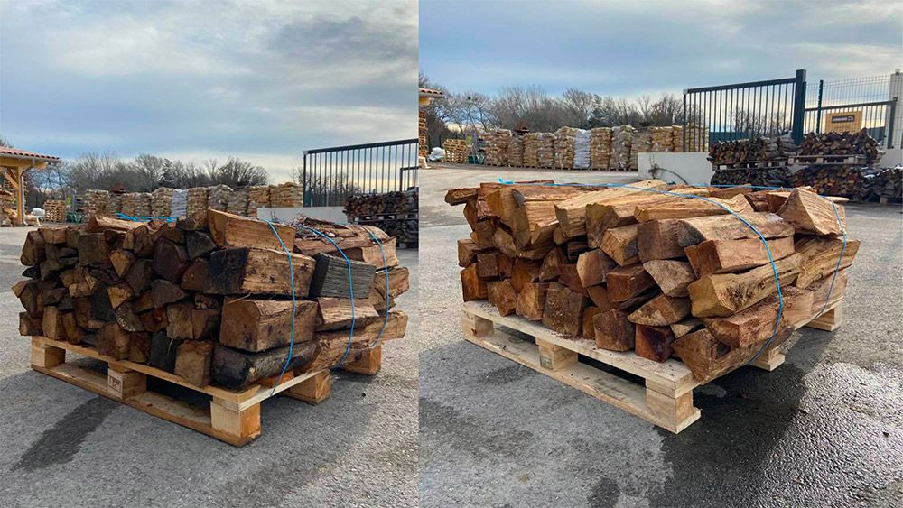 Palettes de bois fendu fabriquées par Flamme & Co