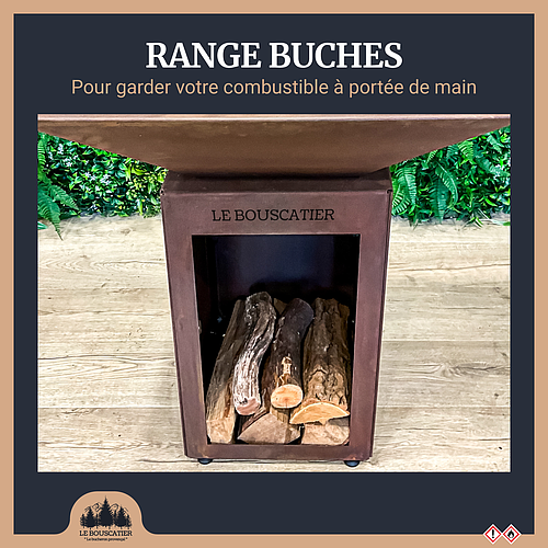 Lou Bouscarian - Brasero plancha avec Rangement bûches en acier corten- Grille et stop food inclus