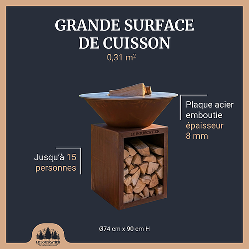 Lou Bouscarian Rond diam 74cm - Brasero en Corten grille et stop food inclus 
