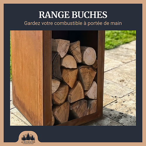 Lou provençau rond diam 62cm - Brasero plancha en acier corten avec rangement bûches - grille et stop food inclus