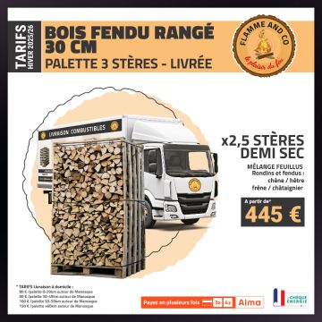Box bois fendu 30cm 2m3 livré