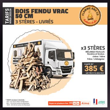 Stères de bois 50cm fendus vrac livrés