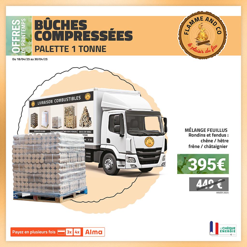 66 paquets Bûches compressées de jour 15kgs livrée
