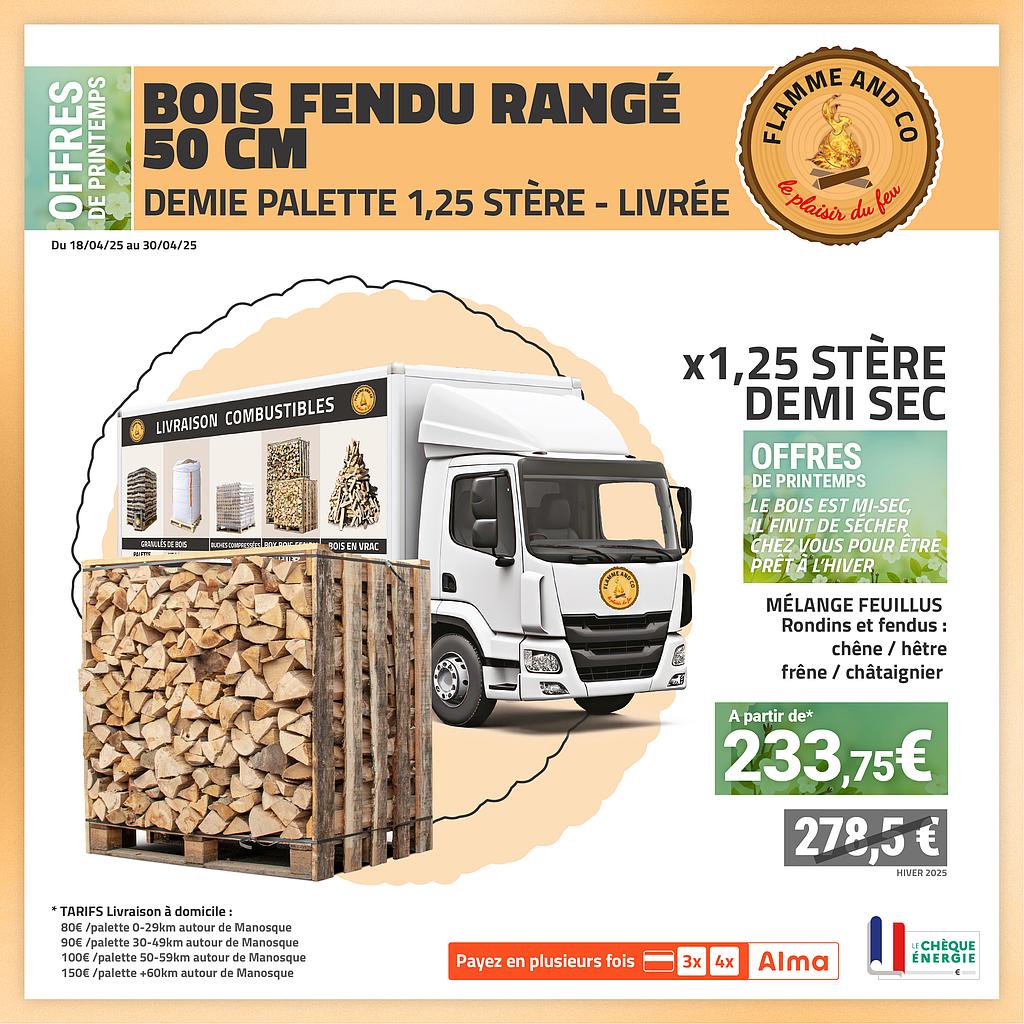 BOX de bois fendu 50cm de 1M3 livré